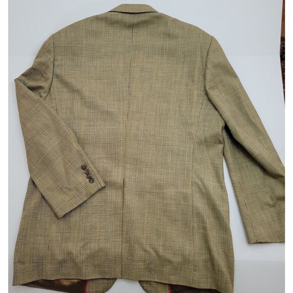 Pendleton Wool Silk Linen Blend Balzer 44R Plaid Brown Blue Tan 2 Button Vintage - Picture 6 of 7